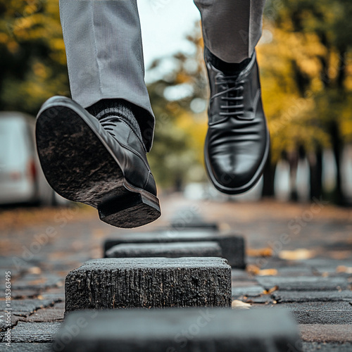 A close-up photo of the feet of a businessman photo