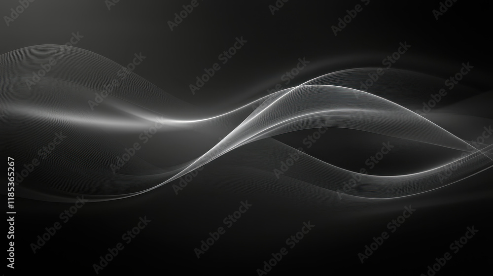 Dark Abstract Waves: Elegant grayscale flowing lines on a black background. Ideal for modern designs. Dark Abstract Waves: Elegant grayscale flowing lines on a black background. Ideal for modern designs.