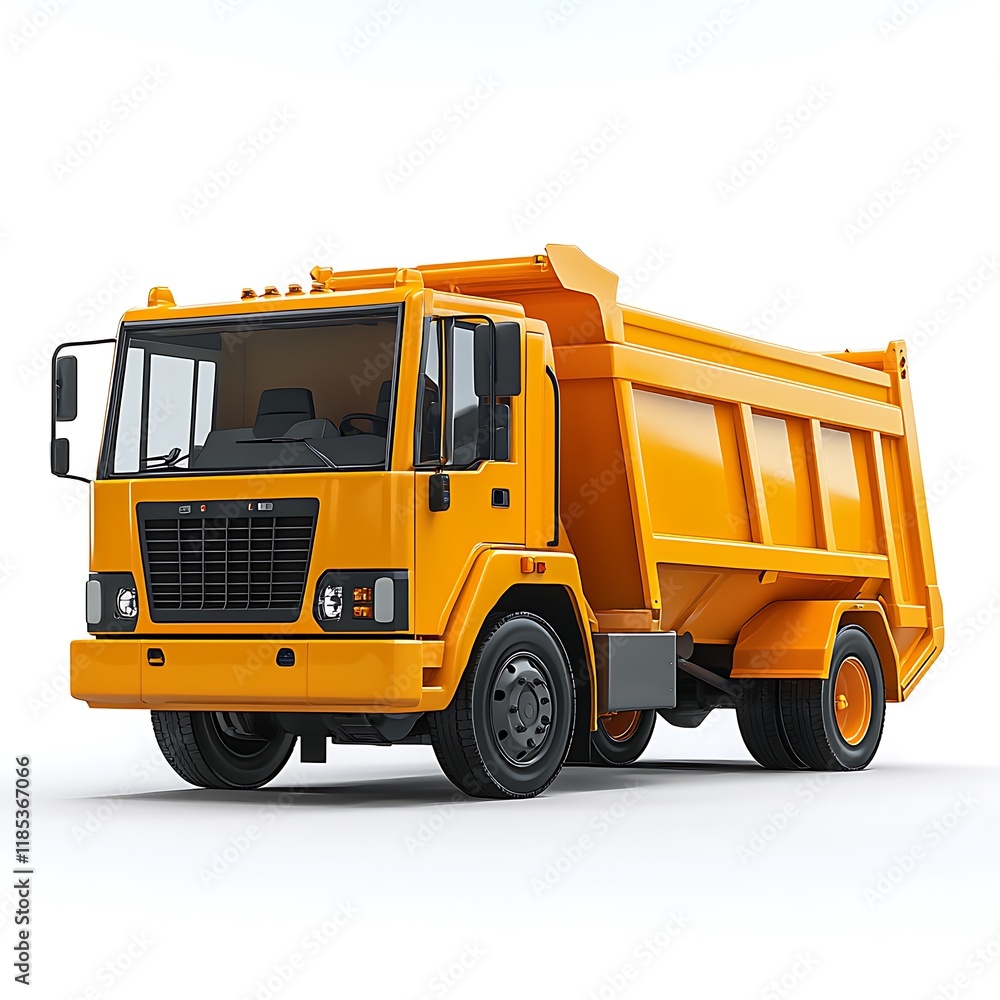 A vibrant yellow dump truck, isolated on a white background, ideal for construction, transportation, and industrial themes. A vibrant yellow dump truck, isolated on a white background, ideal for construction, transportation, and industrial themes.