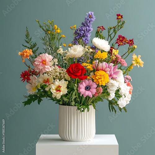 Wallpaper Mural A composition of different flowers in a white vase on a square podium. Torontodigital.ca