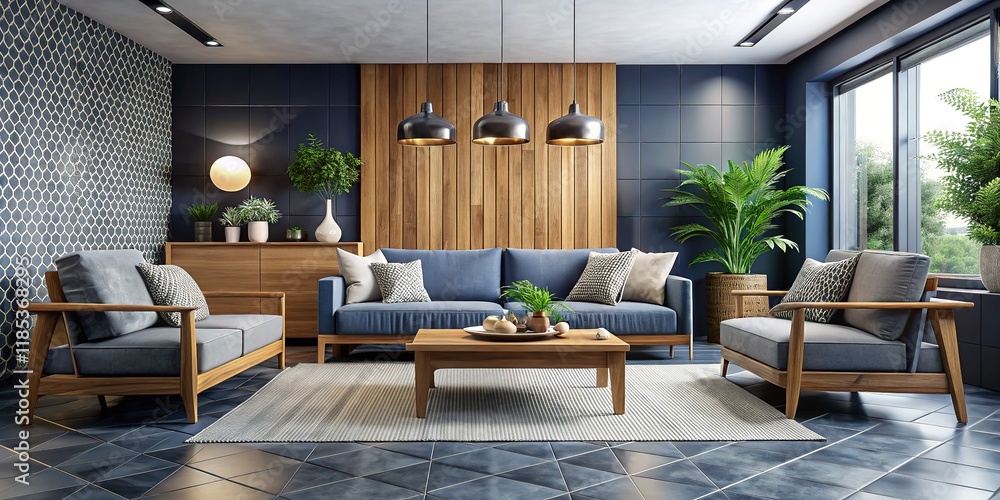 Deep focus on a modern, monochrome living space. Deep focus on a modern, monochrome living space.