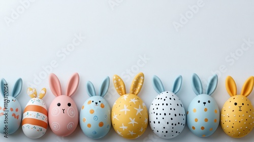 Festive Easter Eggs with Charming Bunny Designs on a Minimalist Pastel Background for Celebrating Chinese New Year and Easter Themes photo