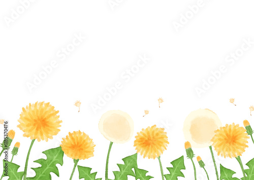 優しい手描きのタンポポの背景イラスト