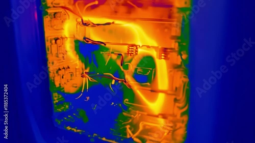 Electronic device overheating shown by thermal camera