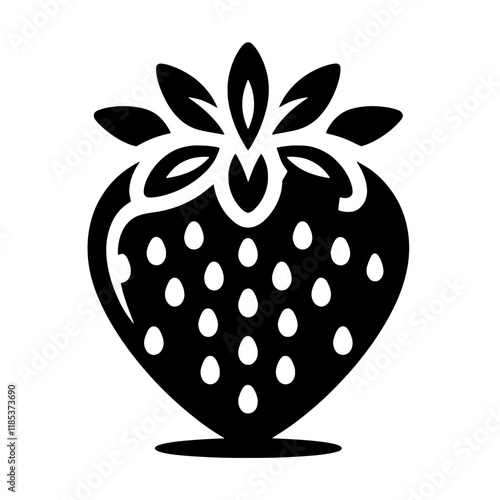 Sweet Simplicity: A bold, black-and-white illustration of a strawberry, showcasing its iconic heart shape and detailed seeds. Perfect for adding a touch of summery sweetness to any design. 