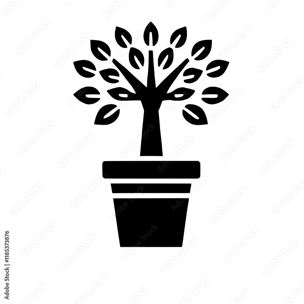 Potted Tree Icon: A simple yet powerful image of a potted tree, representing growth, new beginnings, and nature's resilience. Perfect for environmental, sustainability, or business concepts. Potted Tree Icon: A simple yet powerful image of a potted tree, representing growth, new beginnings, and nature's resilience. Perfect for environmental, sustainability, or business concepts.