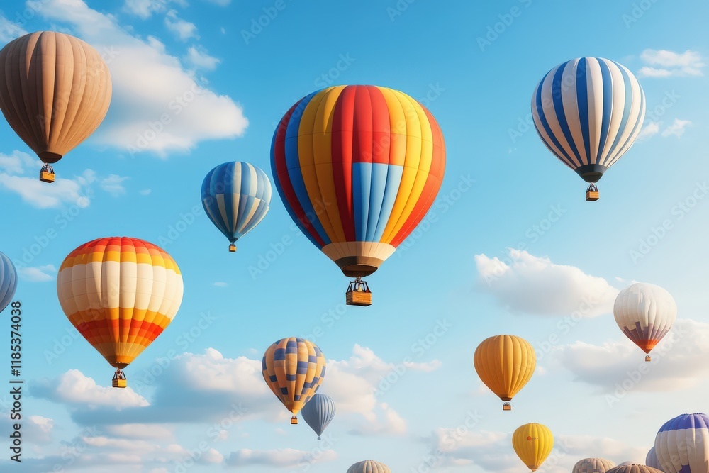 Fototapeta premium Colorful hot air balloons in a clear blue sky