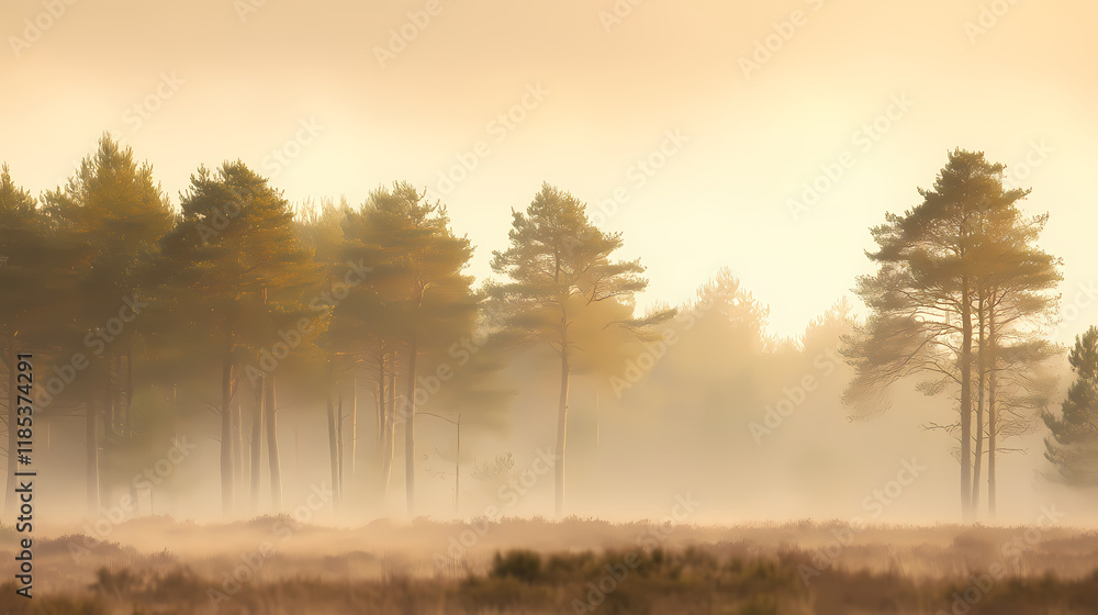 Tranquil forest shrouded in mist Tranquil forest shrouded in mist