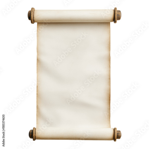 Blank canvas scroll mock-up, ideal for showcasing designs, featuring rolling ends and a transparent background for versatile use.