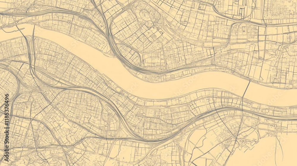 Obraz premium Aerial view of city with river.