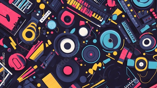 Abstract Colorful Music Equipment Collage photo