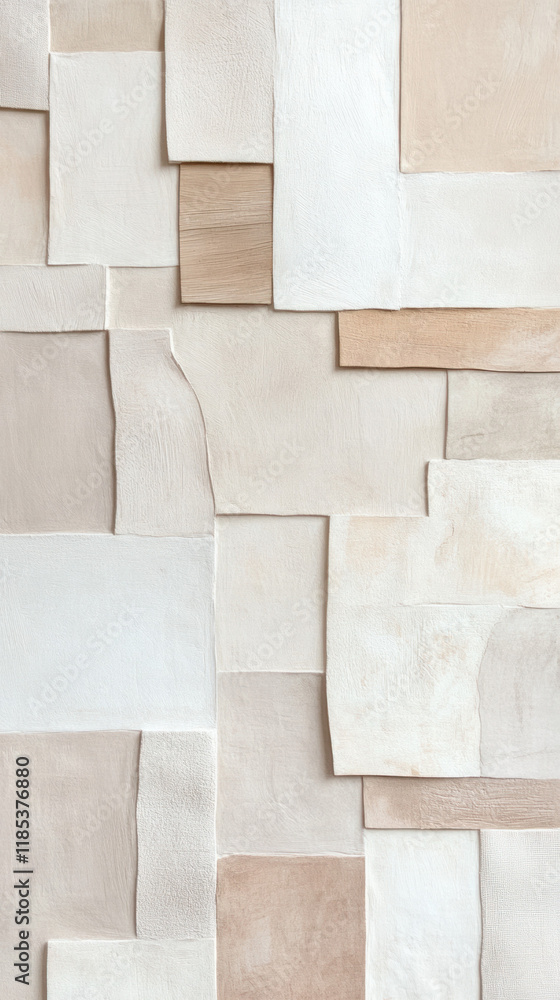 Fototapeta premium Textured wall design featuring neutral tones and layered materials