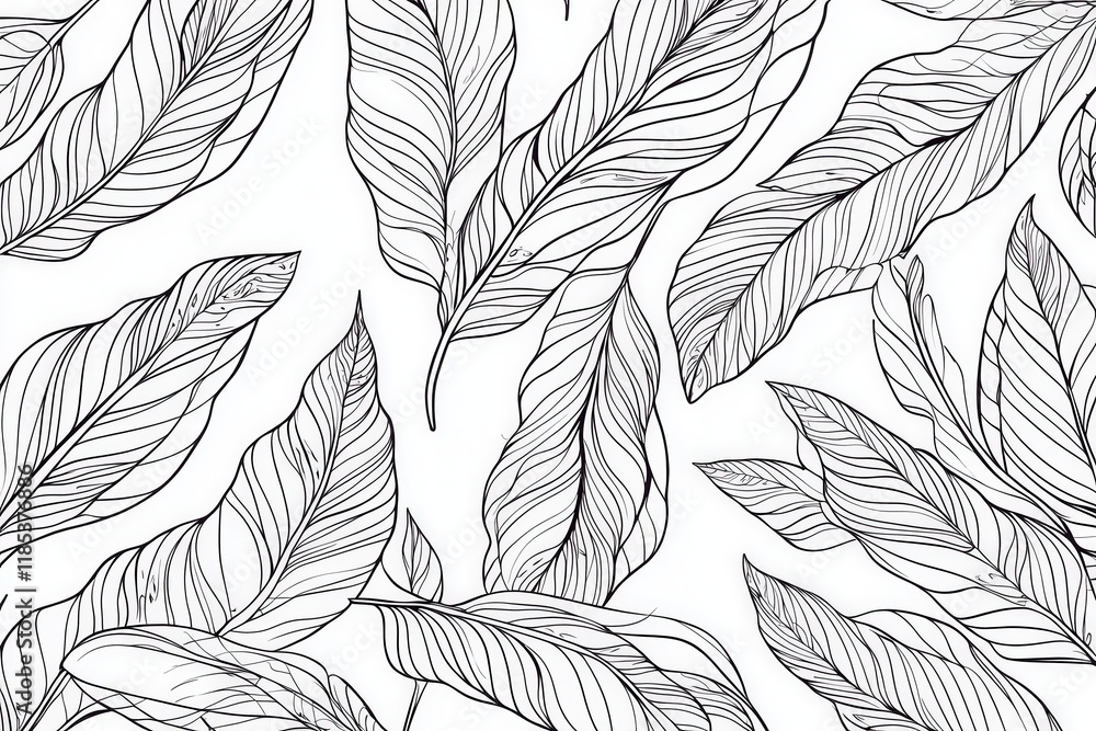 Intricate black white leaf patterns with elegant line art design Intricate black white leaf patterns with elegant line art design