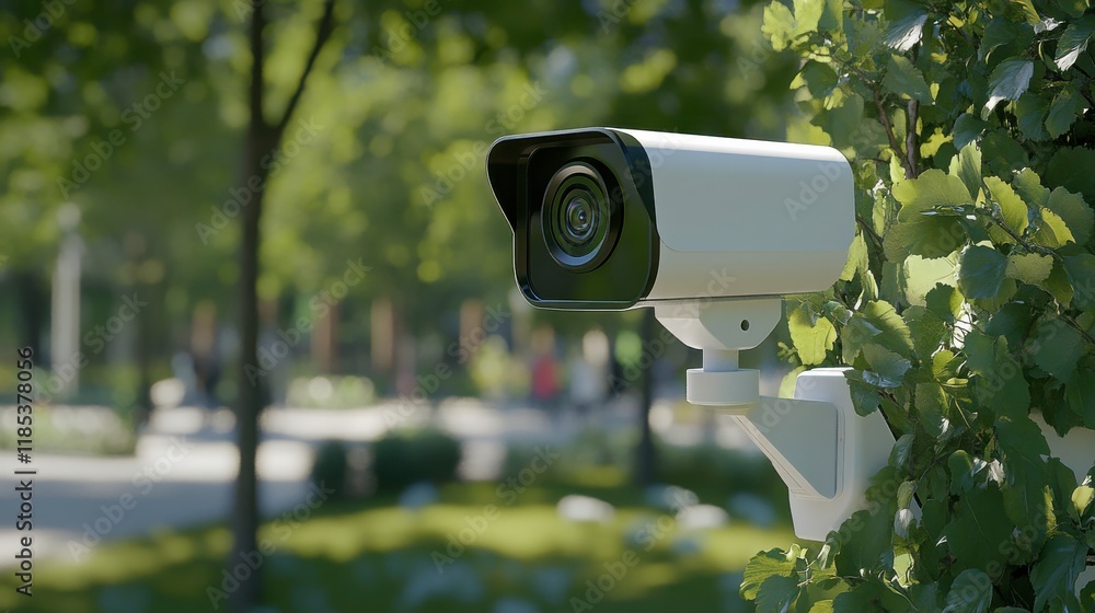 Outdoor Surveillance Camera in a Bright Public Park Outdoor Surveillance Camera in a Bright Public Park