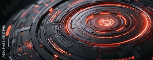 Wallpaper Mural A futuristic, high-tech circular design featuring glowing red lights against a dark background, emphasizing intricate details and a sleek aesthetic. Torontodigital.ca