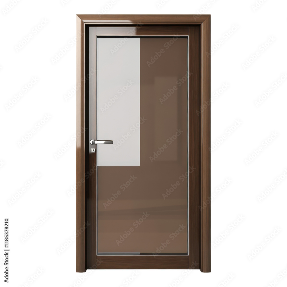 Clear glass brown door, minimalist design, simplicity in architecture, versatile for various applications, transparent background for easy integration Clear glass brown door, minimalist design, simplicity in architecture, versatile for various applications, transparent background for easy integration