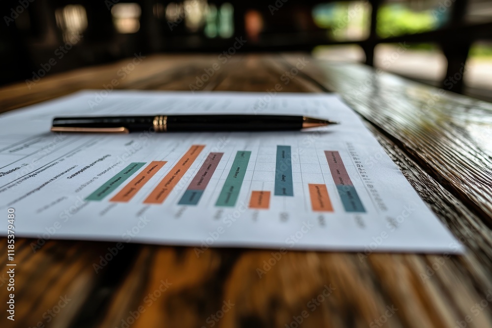 A close-up of a document featuring colorful charts and graphs, accompanied by a sleek pen on a wooden surface, suggesting analysis and data-driven insights. A close-up of a document featuring colorful charts and graphs, accompanied by a sleek pen on a wooden surface, suggesting analysis and data-driven insights.