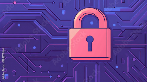 Wallpaper Mural Cybersecurity Illustration of a Padlock and Digital Network Connections Torontodigital.ca