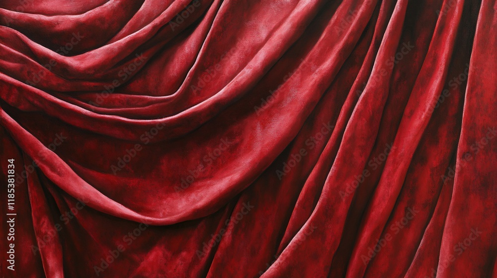 Fototapeta premium Rich, deep red velvet drapes with folds and texture.