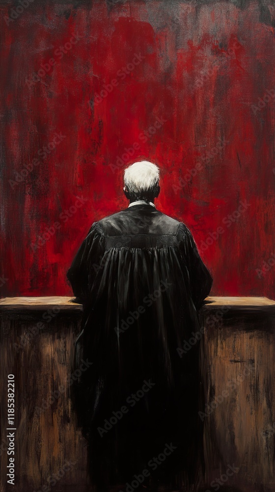 Naklejka premium Judge in Red: Contemplation of Justice