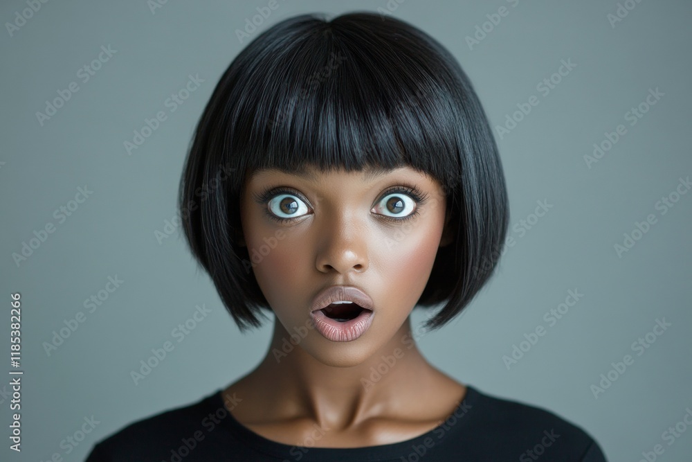 Commercial commercial graphic design idea design. Short coiffure - straight hair. Gorgeous very astounded black girl - for ads, flyer and internet use. Commercial black beauty. Black model. Commercial commercial graphic design idea design. Short coiffure - straight hair. Gorgeous very astounded black girl - for ads, flyer and internet use. Commercial black beauty. Black model.