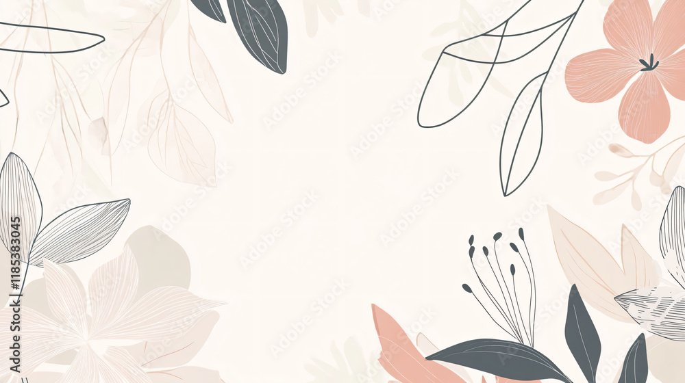 Botanical line art and floral shapes on a light neutral background Botanical line art and floral shapes on a light neutral background