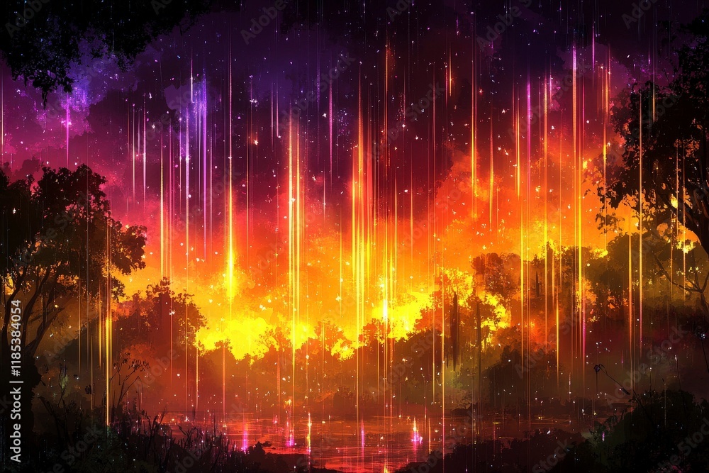 Fototapeta premium Abstract Night Sky with Colorful Light Strands