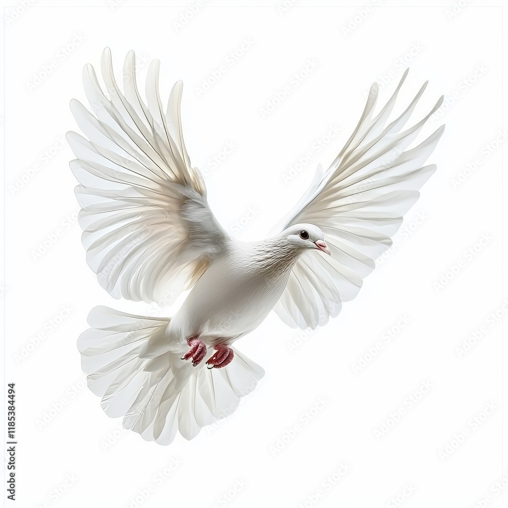 Fototapeta premium White Dove in Flight, Wings Spread, Isolated, Peace, Freedom, symbol