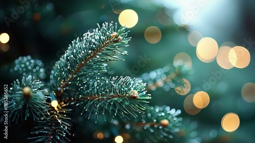 Wallpaper Mural Festive Pine Close-Up, Bokeh Lights, Winter Glow Torontodigital.ca