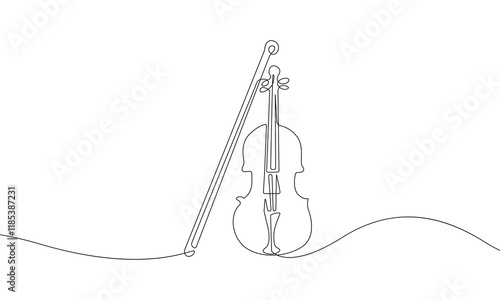 Violin Continuous Line Drawing. Classical Music Instrument Orchestra Concept. Vector Illustration Minimalist Design Hand Drawn Liner Art Style.