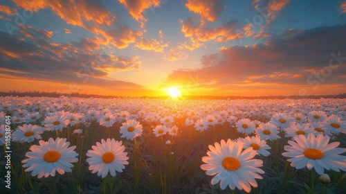 Vibrant sunset over a field of daisies. (2)