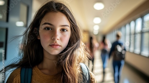 Wallpaper Mural Pensive Teenage Girl in School Hallway - Portrait Torontodigital.ca