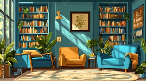 Wallpaper Mural Sunlit Library Interior: A Peaceful Reading Nook Torontodigital.ca