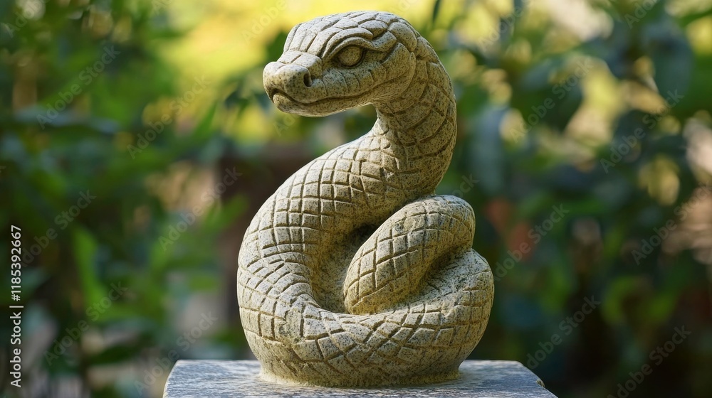 Fototapeta premium Intricate Zodiac Symbol Carved Stone Statue Outdoors