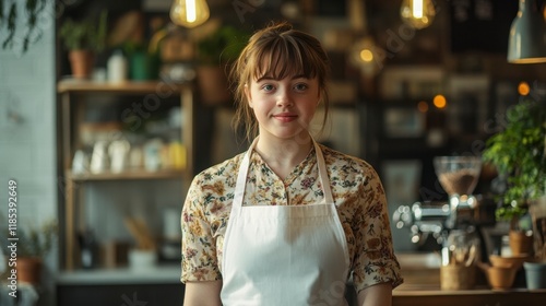 Wallpaper Mural Smiling Young Woman with Down Syndrome Works in Coffee Shop Torontodigital.ca