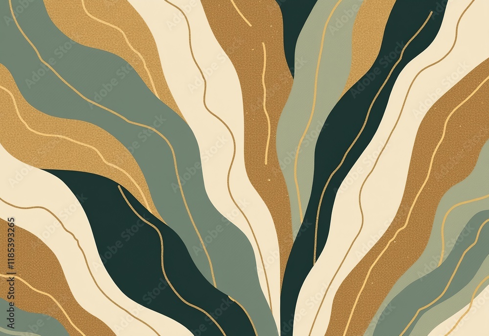 Art Deco Inspired Nonfigurative Abstract Design in Sage, Tan, and Gold: A Sophisticated Touch for Modern Classic Interiors with Negative Space Art Deco Inspired Nonfigurative Abstract Design in Sage, Tan, and Gold: A Sophisticated Touch for Modern Classic Interiors with Negative Space