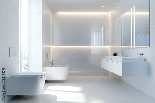 Wallpaper Mural Modern minimalist bathroom with floating vanity and ambient lighting Torontodigital.ca
