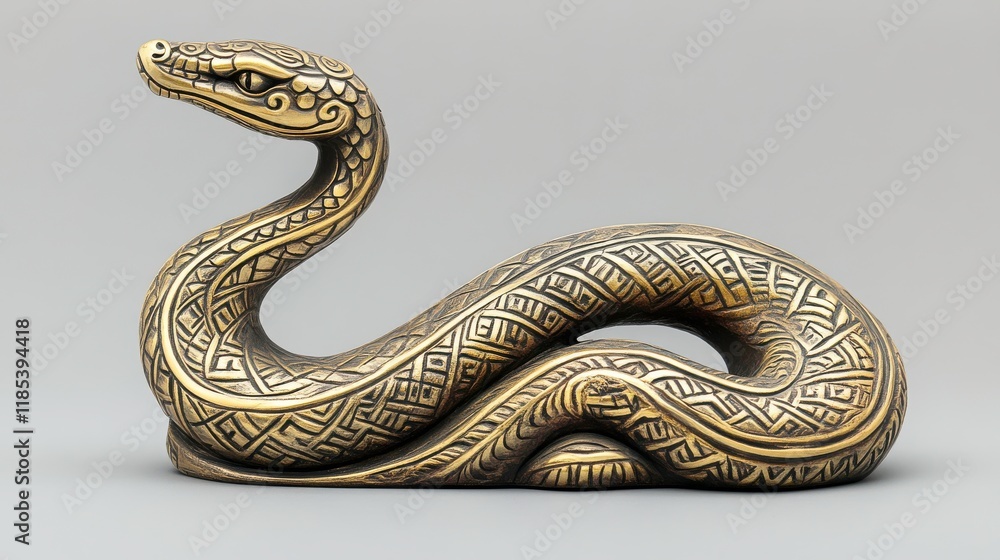 Obraz premium Ornate Gold Snake Statue on Isolated Background