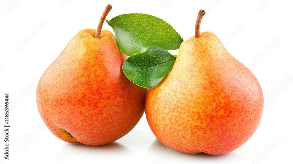 Pears with Leaves Isolated on a White Background, Showcasing Their Fresh and Ripe Appearance. A Symbol of Nature's Bounty and Abundance Pears with Leaves Isolated on a White Background, Showcasing Their Fresh and Ripe Appearance. A Symbol of Nature's Bounty and Abundance