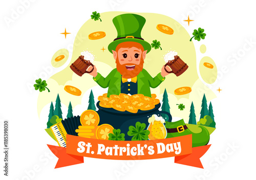 Happy St. Patrick's Day Vector Illustration on March 17 Featuring Golden Coins, a Green Hat, Beer, and Shamrocks in a Flat Style Cartoon Background