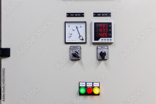 Fotografi Machines Instrument panel for electric energy Voltage Regulator Panel Current and Voltage Meters To check and prevent and control the damage from unstable electricity
