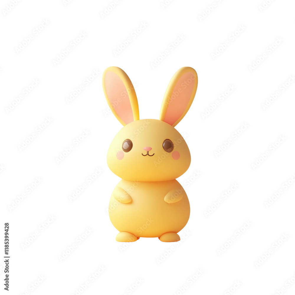 Cute yellow rabbit figurine with big ears and cheerful expression Cute yellow rabbit figurine with big ears and cheerful expression