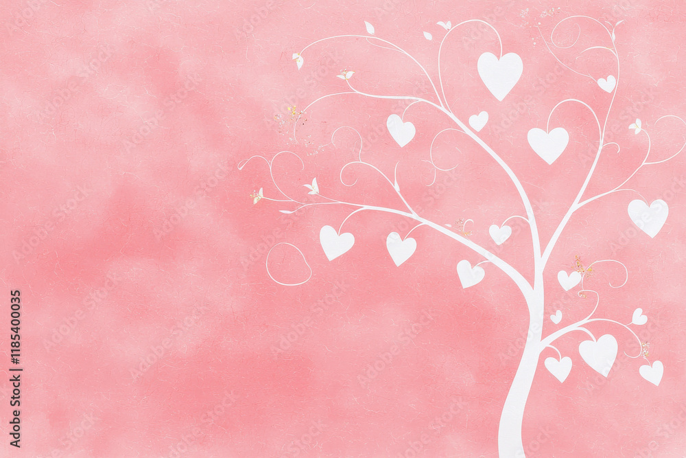 Fototapeta premium Valentine Themed of Soft coral pink background with hand painted white heart tree design