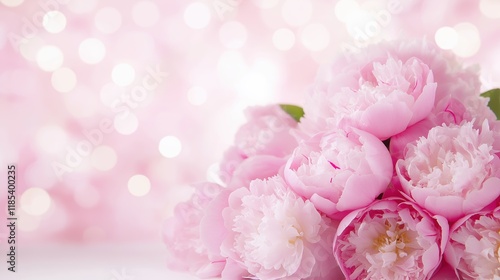 Soft pink peonies against a dreamy bokeh light background