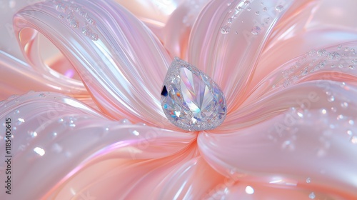 Elegant teardrop gem on flowing satin with sparkling water droplets
