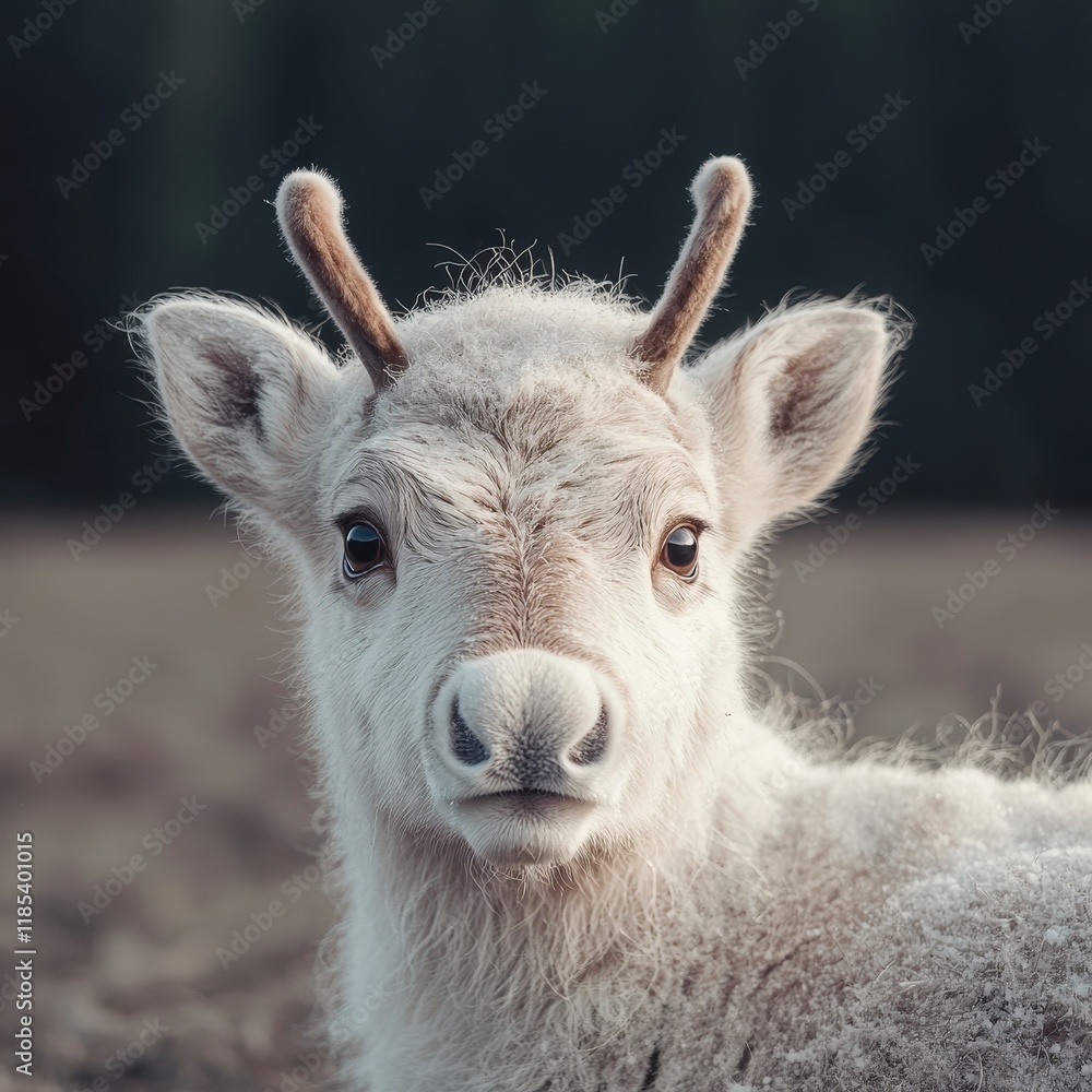 Obraz premium Adorable White Reindeer Calf Portrait Wildlife Animal Photography