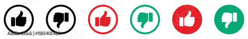 Like and dislike icon set. Thumb Up Thumb Down Icon Set.  Ok and bad sign collection. Positive and negative choice.  Yes or no choice. Do and Don't signs. Social media concept. Good and Bad Gestures. 