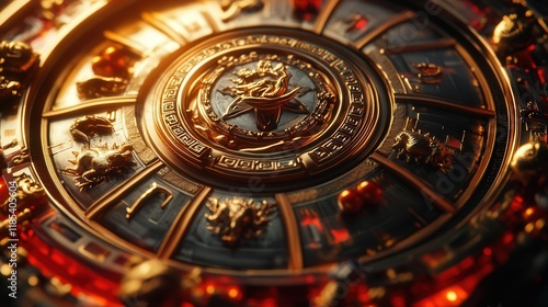 Wallpaper Mural Chinese New Year 2025 sign with golden text and red hues, featuring zodiac symbols and auspicious motifs Torontodigital.ca