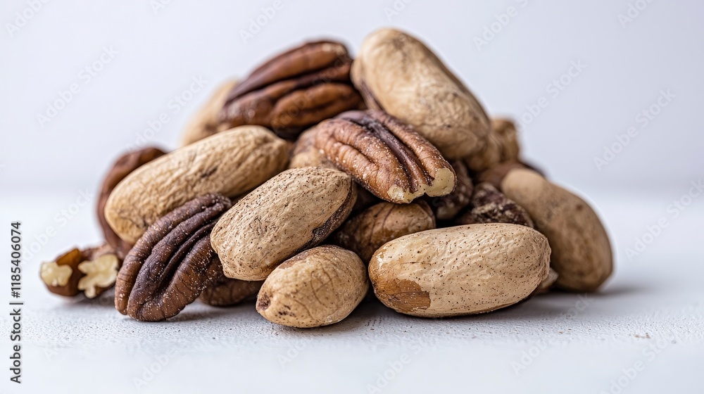 Delicious Pecan Nuts and Mixed Nuts Pile Closeup Delicious Pecan Nuts and Mixed Nuts Pile Closeup