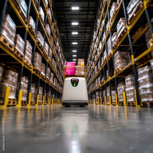 Autonomous Robot Warehouse  Automated Package Delivery  Smart Logistics  Modern Distributi photo